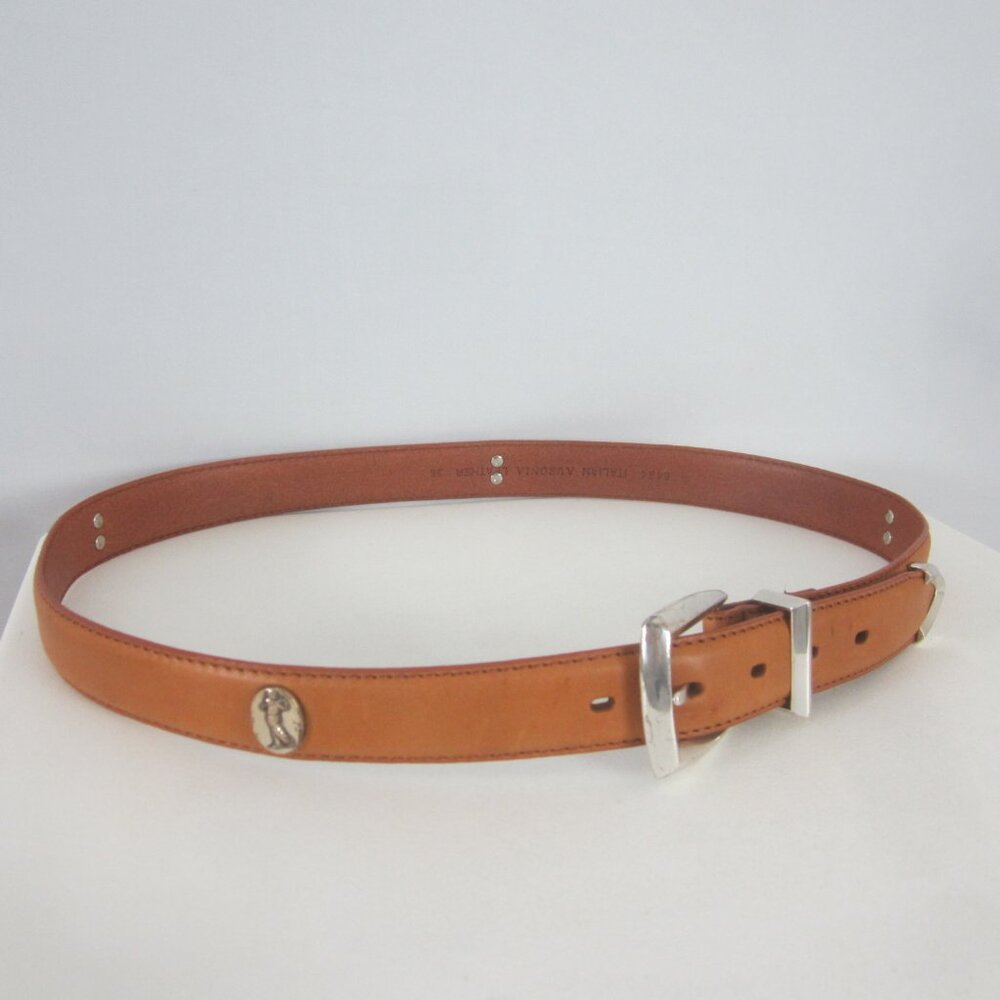 Unbranded Mens 36 Brown Italian Ausonia Leather Belt Silver Golf Medallions
